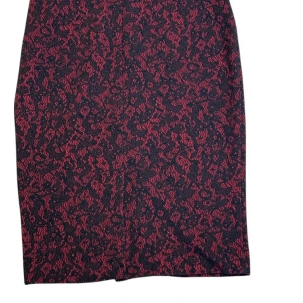 Michael Kors‎ Bodycon Dress Sleeveless V-Neck Burgundy Black Pattern Lace Size 2